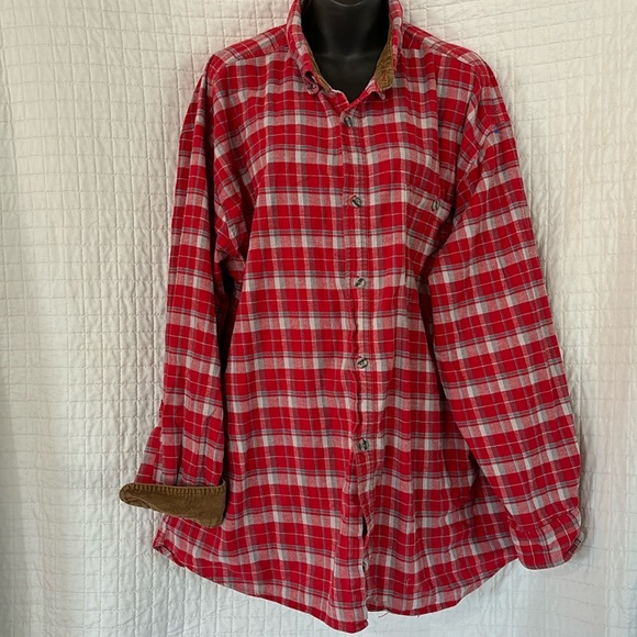 Rustic Ridge Red and Gray Flannel with Brown Corduroy Neck and Cuff Accent - Picture 1 of 8